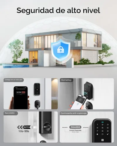 Vista 6 de Cerradura inteligente con llave Apple Home, cerradura de puerta de entrada sin llave para puerta delantera, funciona con Homekit, teclado, bloqueo