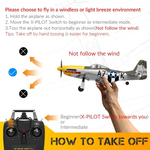 Vista 8 de Avión RC P51 Mustang sin escobillas de 4 canales - VOLANTEXR 19.685 in RC Aviones con estabilizador XPilot y acrobático 3D, aviones RC para adultos