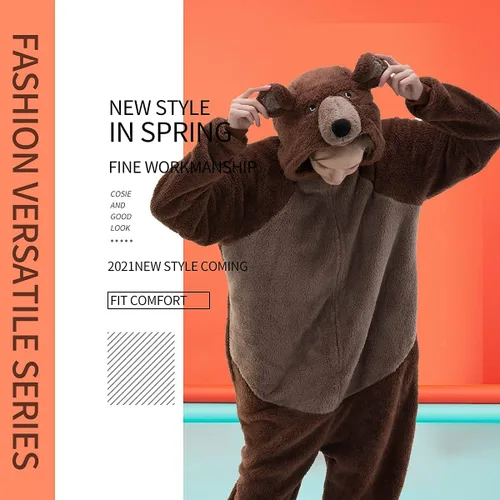 Vista 7 de COSUSKET Snug Fit Unisex Adult Onesie Pajamas Flannel Cosplay Animal One Piece Halloween Costume Sleepwear Homewear