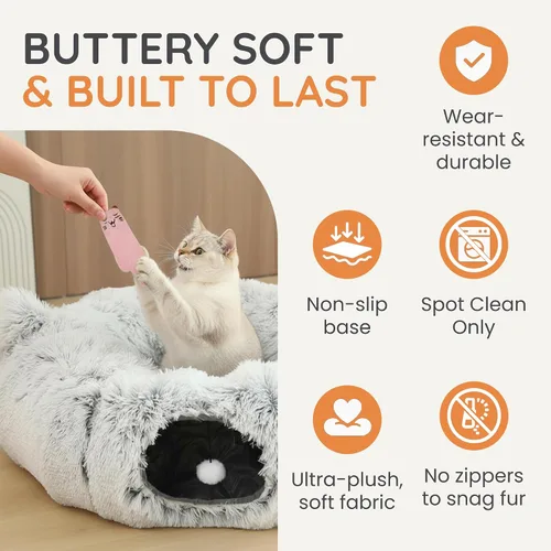 Vista 4 de Túnel Cama Cueva para Gatos con Juguetes de Catnip - Escondite Peekaboo para Gatos y Túnel Donut para Gatos - Túneles para Gatos 3-en-1 para Gatos