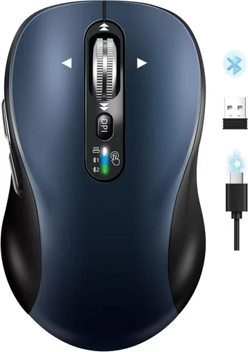 Vista 13 de Ratón Bluetooth inalámbrico, mouse Ergo para computadora multidispositivo, desplazamiento estupendo de metal de 4 vías, ± 3200 DPI, 10 botones, Plug