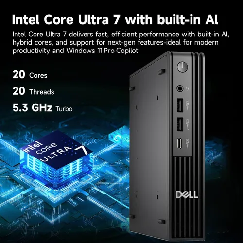 Vista 2 de Dell Computadora de escritorio Pro Micro Plus 2026: Intel Ultra 7 de 20 núcleos, 16 GB DDR5, 1 TB PCIe SSD, 3 DisplayPort, USB-C, WiFi 6, Windows 11