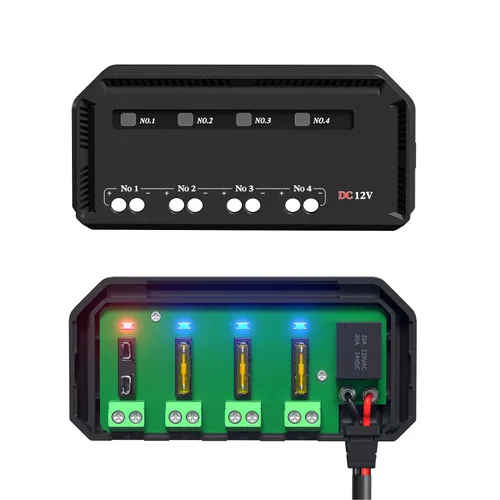 Vista 8 de Caja de 4 vías y relés, kit de bloque de caja de relé de 12 V 20 A con indicador LED, caja de bloque de relé universal para motocicleta, automóvil