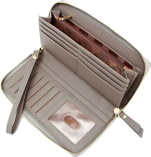 Vista 2 de GEEAD Billeteras para mujer de gran capacidad de piel sintética para tarjetas de crédito, Gris