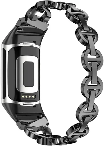 Vista 2 de AISPORTS Compatible con Fitbit Charge 6/Charge 5 Band para mujer, pulsera deportiva de metal para Fitbit Charge 6/Charge 5 Negro