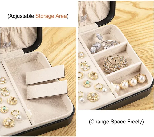 Vista 4 de LANDICI - Caja de joyería pequeña para mujeres y niñas, estuche organizador de joyería de viaje de cuero PU, soporte portátil para almacenamiento