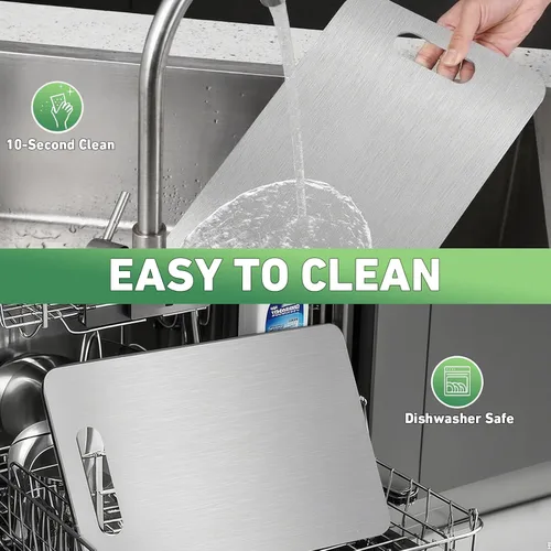 Vista 6 de Tabla de cortar de titanio, nuevas tablas de cortar de titanio 100% puro para cocina, tabla de cortar de metal de alimentos de doble cara,