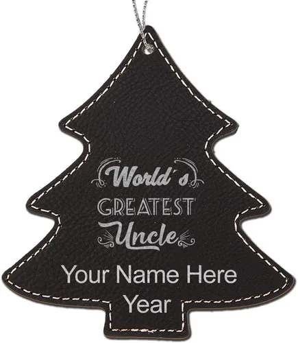 Vista 5 de LaserGram Personalized Christmas Ornament, World's Greatest Uncle, Faux Leather, Custom Laser Engraved Gift Idea (Tree Shape, Black)