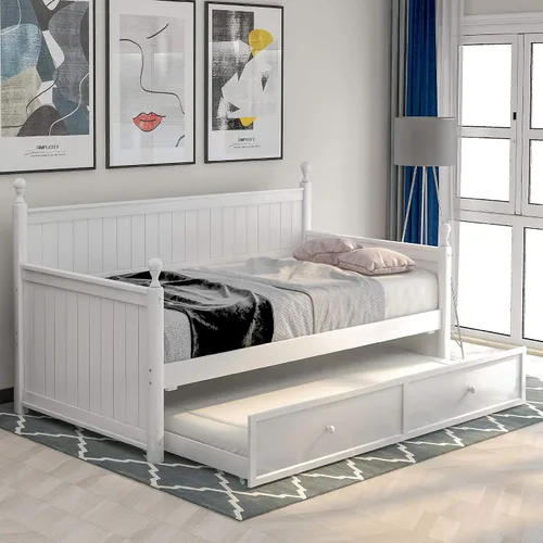 Vista 10 de Marco de sofá cama de madera de tamaño individual con rieles de 3 lados y Walnu Oscuro
