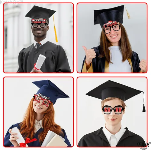 Vista 9 de KatchOn, Gafas de graduación rojas 2026 – Brillantina, paquete de 12 Accesorios para cabina de fotos de graduación 2026 para decoraciones
