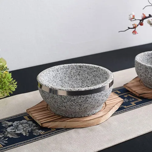 Vista 5 de UPKOCH Soporte coreano Dolsot Stone Bowl Base de madera Cazuela Olla Bandeja Bibimbap Bowl Estera de madera Hot Pot Trivet Trivet Coaster S
