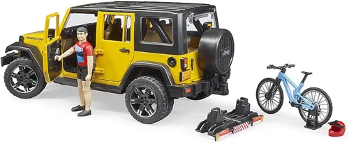 Vista 5 de Bruder 02543 Jeep Wrangler Rubicon Unlimited con bicicleta de montaña y ciclista Escala 1:16, ciclista con casco y bicicleta de montaña, fabricado