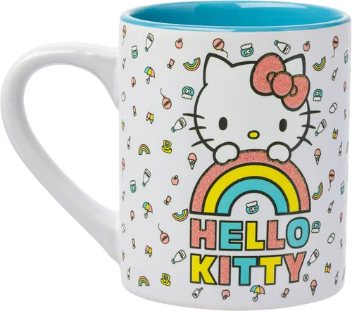 Vista 2 de Silver Buffalo Sanrio Hello Kitty - Taza de cerámica con purpurina arcoíris, 14 onzas