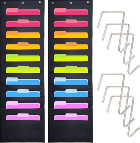 Vista 11 de Hippo Creation - Tabla con compartimentos negra, arcoiris de 10 compartimentos, 3 colgadores incluidos, organizador de pared colgante para carpetas