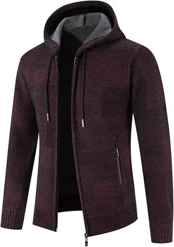 Vista 3 de Sudaderas con capucha y cremallera para hombre, cordón de punto, color sólido, con capucha, de gran tamaño, ropa de calle, suéter de moda