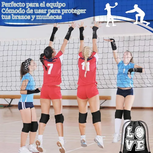 Vista 6 de Yinder 4 piezas de rodillera de voleibol y manga para brazo Accesorios de voleibol Incluye funda para el antebrazo, codera, guardamuñeca