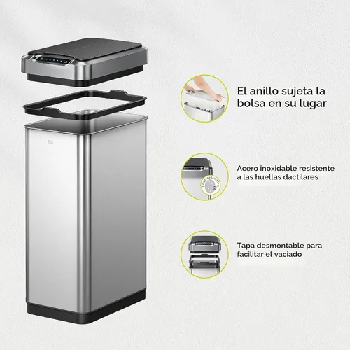 Vista 7 de EKO Phantom-T - Bote de basura vertical con sensor de movimiento de 50 litros/13.2 galones, acabado de acero inoxidable cepillado