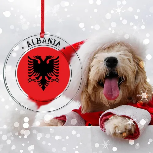 Vista 7 de Bandera de Albania, silueta de adorno de Navidad para niños, bandera nacional, recuerdo, decoraciones de Navidad de Albania, regalos de recuerdo
