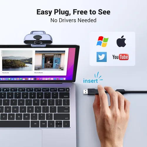 Vista 9 de UGREEN Cámara web Full HD 1080P con micrófono, 2 micrófonos con cancelación de ruido, 85° Fov y enfoque fijo, Plug and Play, corrección automática