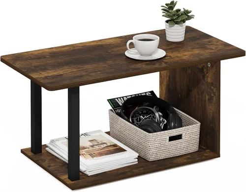 Vista 3 de Furinno Mesa de Café Básica, Mesa de Centro Moderna de 2 Niveles con Estante Abierto, Mesa Auxiliar de Fácil Montaje, para Sala de Estar