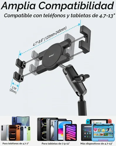 Vista 6 de Soporte para tablet para automóvil, brazo de metal, soporte de tableta resistente para portavasos de automóvil, soporte de automóvil ajustable