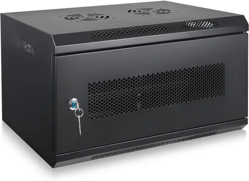Vista 9 de Gabinete de Servidor de Montaje en Pared 6U Rack de Red IT Carcasa con Puerta de Vidrio con Cerradura Negro