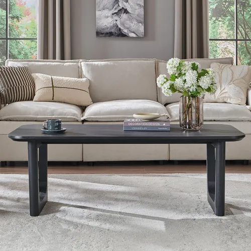 Vista 7 de ACCOHOHO Mesa auxiliar moderna de mediados de siglo para sala de estar, mesa auxiliar rectangular grande de madera de 51.2 pulgadas con patas