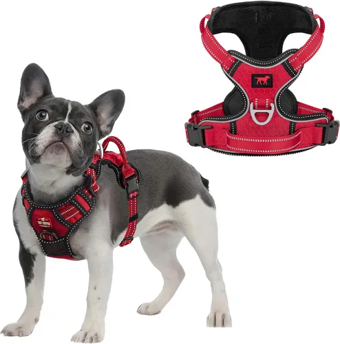 Vista 14 de Tuff Pupper Arnés para perro sin tirones, chaleco resistente para mascotas, clips para correa delantera y trasera, mango de seguridad fuerte