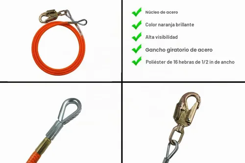 Vista 4 de Steel Core Flip Line for Tree Climbing, 1/2 in x 8 ft - USA Made, Aluminum Swivel, Arborist Equipment for Climbing with Spikes & Gaffs