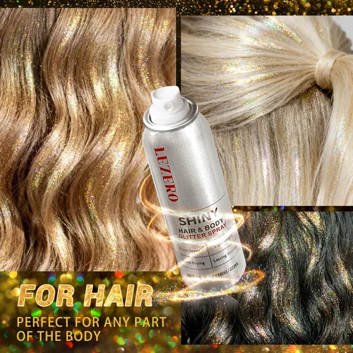 Vista 5 de Spray de purpurina para el cabello y el cuerpo para mujer, maquillaje dorado brillante, gran capacidad para conciertos, bodas, festivales, rave, 6.8