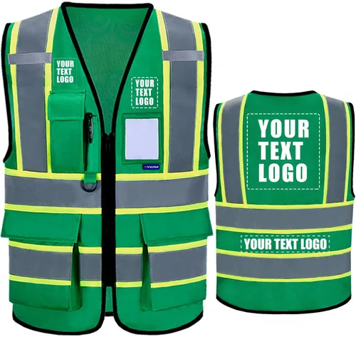 Vista 14 de AYKRM Chaleco de Seguridad de Construcción Personalizado con Logotipo Impreso de Alta Visibilidad Reflectante de 2 Tonos