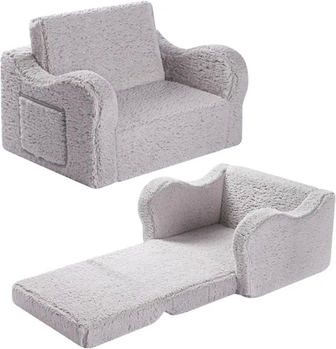 Vista 30 de MOMCAYWEX - Sofá para niños, 2 en 1, plegable, piel de melocotón, color azul