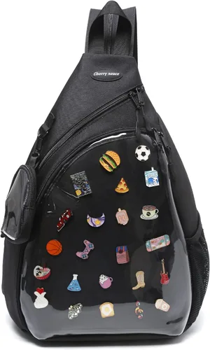 Vista 15 de Bolsa Oxford Ita Kawaii con Pin de Exhibición, Mochila Deportiva de Hombro Único, Mochila de Senderismo, Mochila de Día, Beige