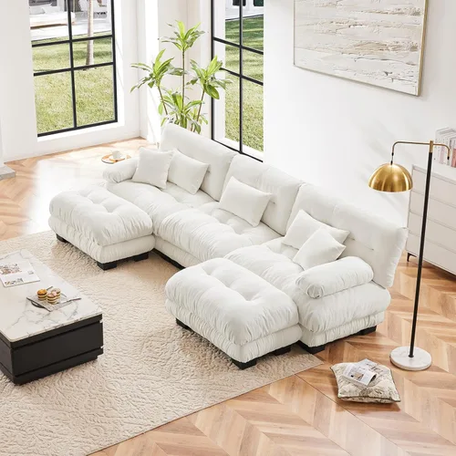 Vista 71 de Sofá biplaza de 93.7 pulgadas, sofá modular de 2 plazas, sofás seccionales grandes de color beige y blanco para sala de estar, juego de sofá