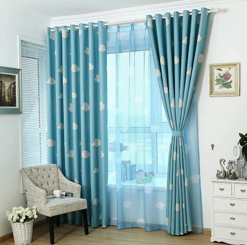 Vista 2 de GYROHOME Cortina de nube azul y blanca con ojales en la parte superior, aislamiento térmico, oscurecimiento de habitación, ahorro de ruido