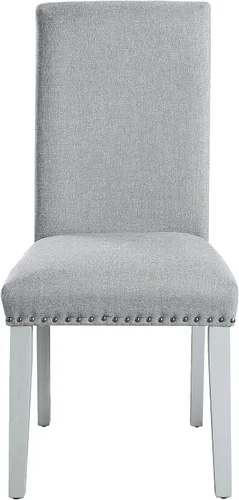 Vista 4 de Acme Lanton - Silla auxiliar en tela de lino gris y blanco antiguo