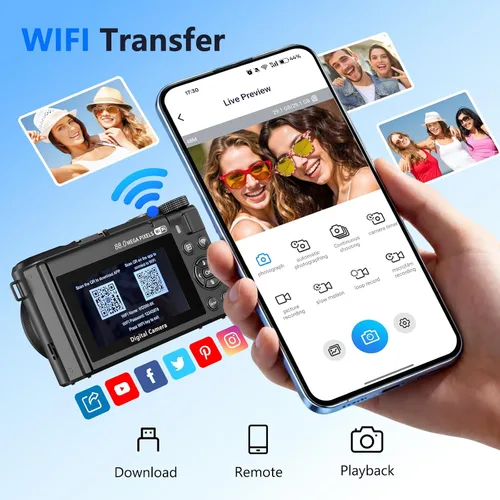 Vista 4 de Cámara digital 8K para fotografía, cámara de vlogging WiFi HD de 88MP para Pavonado