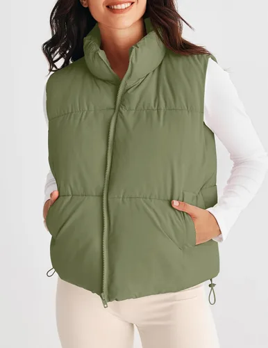 Vista 2 de MEROKEETY Chaleco acolchado para mujer, cuello alto, con cremallera, sin mangas, con bolsillos