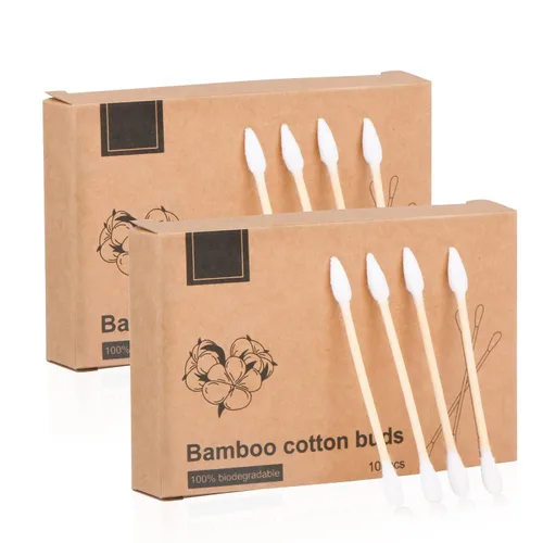 Vista 9 de Hisopos de algodón de bambú natural, ecológicos y biodegradables, cómodos y suaves, libres de plástico, para limpieza y maquillaje de orejas Azul