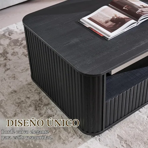 Vista 4 de ACCOHOHO Mesa de centro acanalada de 51 pulgadas con almacenamiento, mesa central grande y moderna con 2 cajones, mesa de centro rectangular