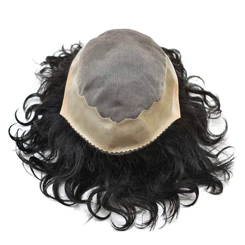Vista 3 de SINGAHAIR - Sistema de cabello rizado ondulado con revestimiento de poliéster para hombre (6 x 8 pulgadas, densidad media ligera, 1# negro azabache)