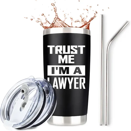 Vista 5 de Regalos de abogado para hombres Trust Me I'm a Lawyer Vaso de viaje de acero inoxidable grabado con láser de 20 onzas, regalo de Navidad