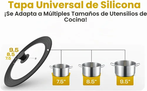 Vista 3 de Tapa universal para ollas, sartenes y sartenes de 7.5 a 9.5 pulgadas, tapa de vidrio para sartén