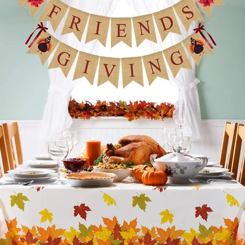 Vista 7 de Mantel de hojas de otoño, 3 piezas, mantel de hoja de arce, cubierta de plástico para mesa de otoño para fiesta de Acción de Gracias, cosecha