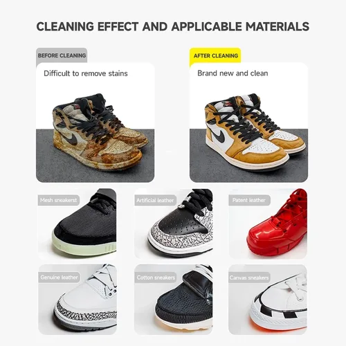 Vista 5 de HuanRanYo Kit de limpieza de zapatillas Limpiador de zapatos premium de 4 onzas, 2 cepillos y dos borradores Seguro en todas las telas. Adecuado
