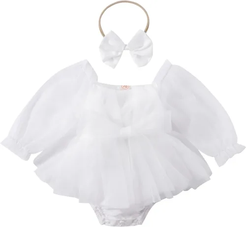 Vista 12 de IDOPIP Conjunto de 2 piezas para bebé recién nacido, con diadema, bordado de flores, tutú, princesa, fiesta de cumpleaños, conjunto de ropa