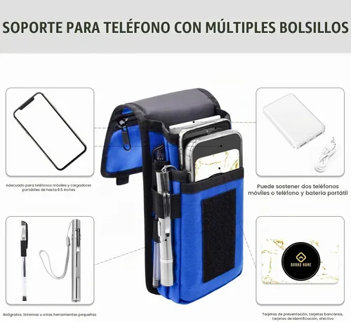 Vista 3 de Funda doble para teléfono, bolsa grande para teléfono inteligente, soporte para teléfono celular con cinturón para iPhone 16/15/14 Pro Max y Azul