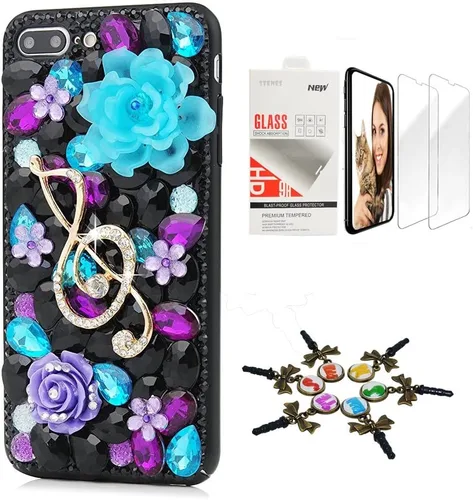 Vista 5 de Bling Case compatible con iPhone 5C - Elegante - 3D hecha a mano [Serie Sparkle Series] Diseño de flores con cadena de borde de leopardo cubierta