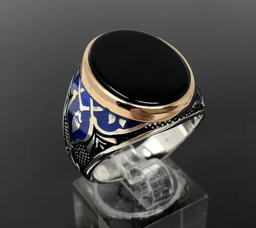Vista 8 de KAR Anillo de plata de ley 925 K con piedra de ónice negra esmaltada para hombre, edición especial K62S