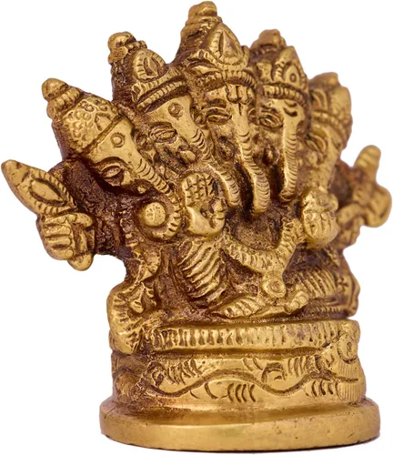 Vista 5 de GURU JEE™ Estatua de latón Panchmukhi Lord Ganesha Idol 5 Caras Ganesh Ji Cinco cabezas Ganpati Bappa Murti para regalos Puja Mandir Temple Showpiece